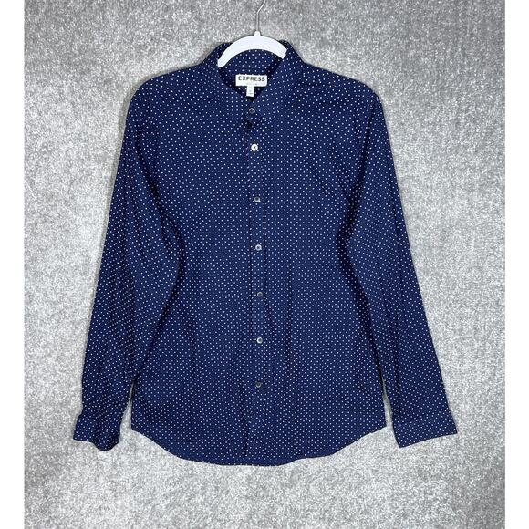 Express Extra Slim Polka Dot Long Sleeve Button Up Shirt Mens Size Large Blue - Picture 1 of 7